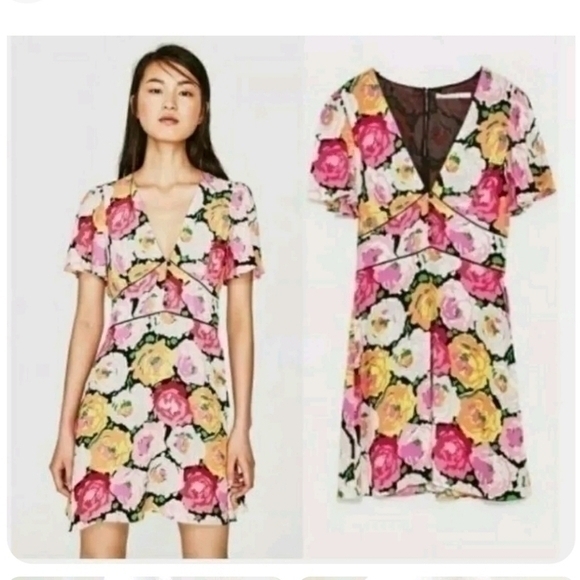 💥NWT💥 ZARA FLORAL MINI DRESS SZ L - Picture 1 of 6